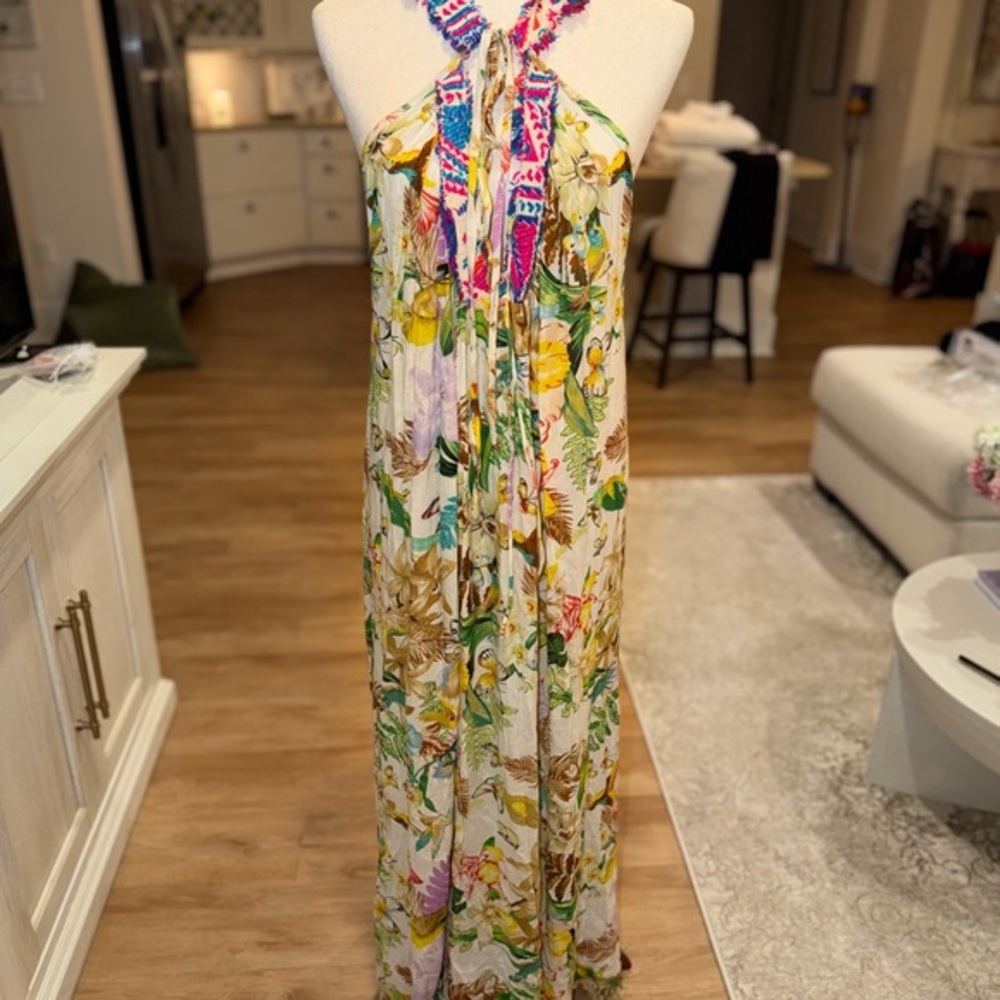Floral Halter Maxi Dress with Bright Neck Tie